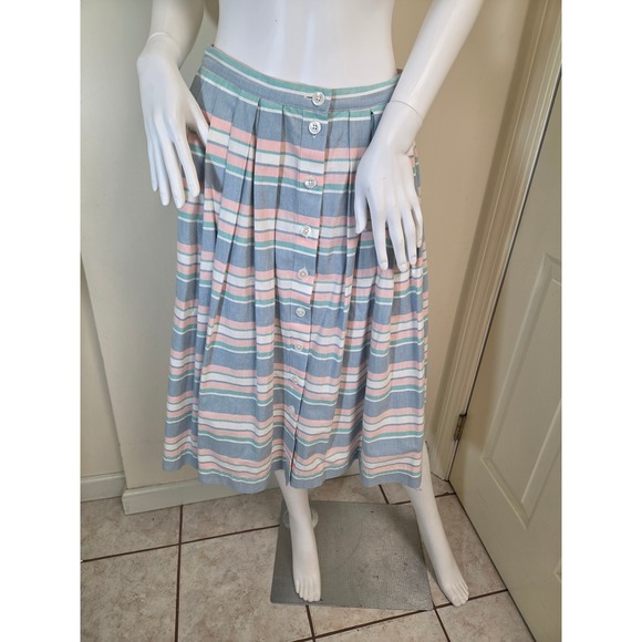 Brooks Brothers Dresses & Skirts - Brooks Brothers Cotton Linen Striped Button Front Midi Skirt Pastel Blue Pink 2